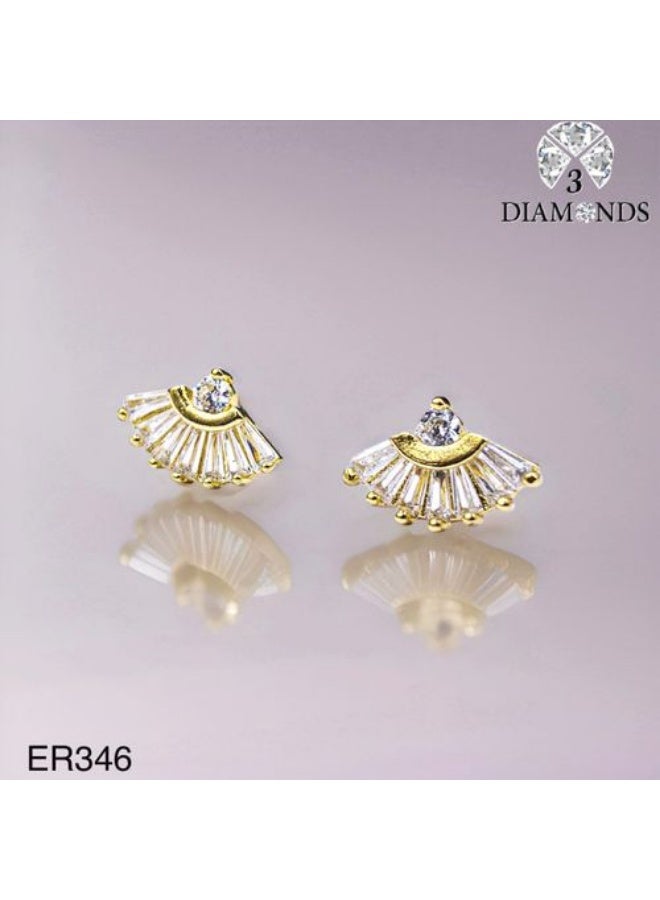 Gold Plated Fan Stud Earrings with Zircon Shine