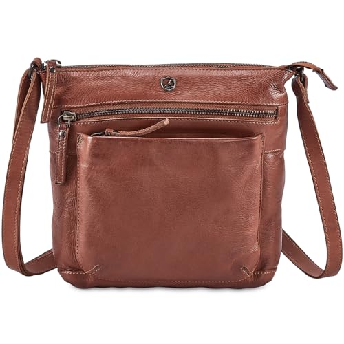 Cochoa Real Leather Purse for Women Crossbody Bag Travel Shoulder Handbag Small Vintage Pocketbook (Cognac Washed Vintage) - Image 1