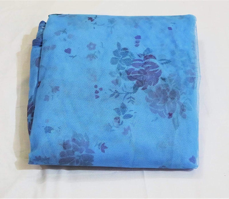 Yeebay Rectangular Shape Soft Flower Printed Mosquito Net (Macchardani) for Single / Double Bed | Foldable Lightweight Mosquito Netting Protection for Baby / Adults (8X8, Blue Print) - Image 2