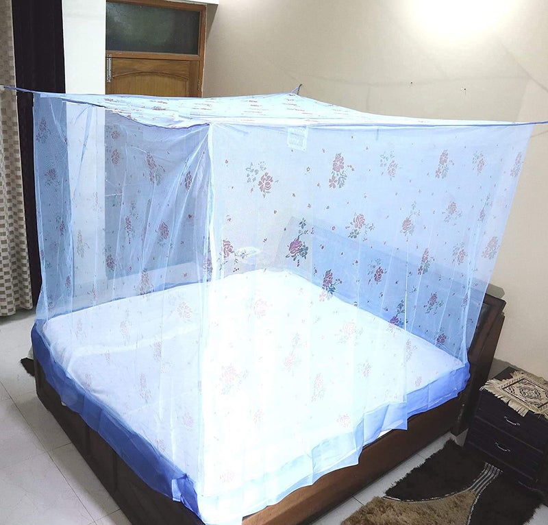 Yeebay Rectangular Shape Soft Flower Printed Mosquito Net (Macchardani) for Single / Double Bed | Foldable Lightweight Mosquito Netting Protection for Baby / Adults (8X8, Blue Print) - Image 1