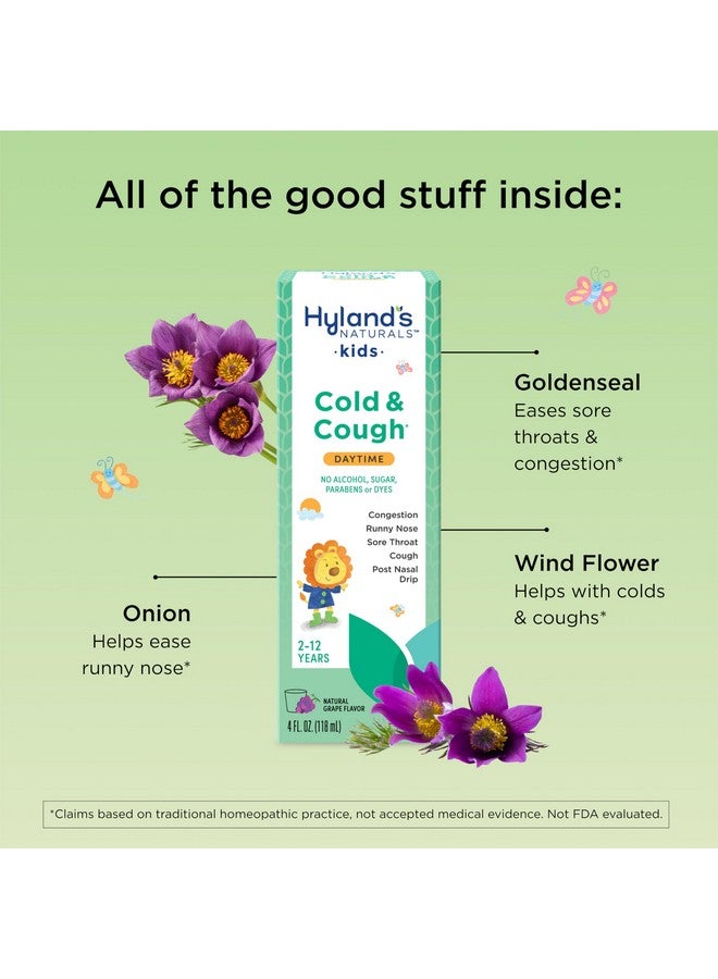 Hyland's Kids Cold and Cough, Daytime Grape Flavor Cough Syrup Medicine for Kids Ages 2 and up, Decongestant, Sore Throat Relief, Natural Treatment for Common Cold Symptoms, 4 Fl Oz - Image 2