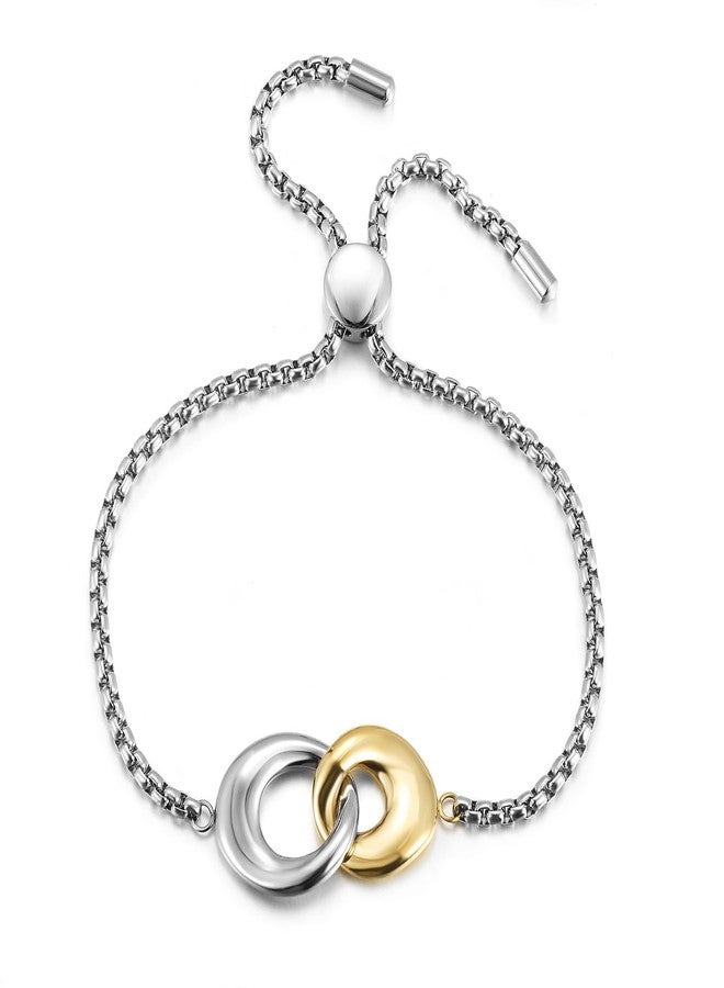 Ciunofor Two Tone Bracelets for Women, Silver Interlocking Circle LInk Charm Bracelet, Gold and Silver Bracelet for Adult, Adjustable Sliding Mixed Metal Jewelry - Image 1