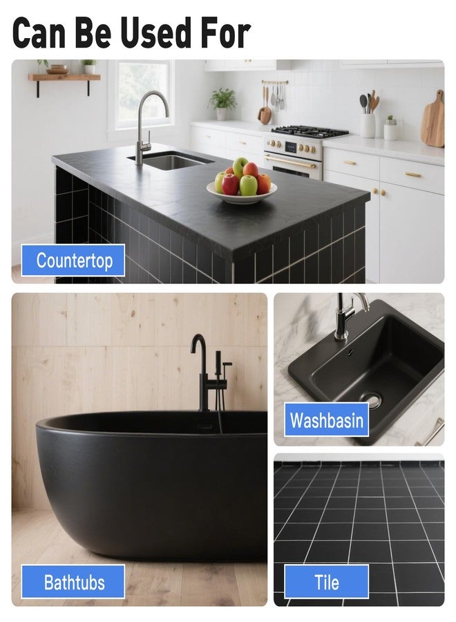 DWIL Tub Paint, Tub and Tile Refinishing Kit 33oz with Tools and 2 Grout Pen, Black Bathtub Paint Water Based &Low Odor, Easy to Use Sink for Bathroom Kitchen, Semi-Gloss Black, 50-55sq.ft - Image 5