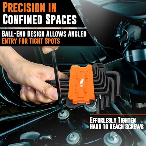 AMERICAN MUTT TOOLS Mutt Tools 26pc Ball End Hex Key Set - Complete Metric & SAE Allen Wrench Set with Long Arm Design - Professional Grade Hex Wrenches for Mechanics, HVAC & Bike Repair - Image 5