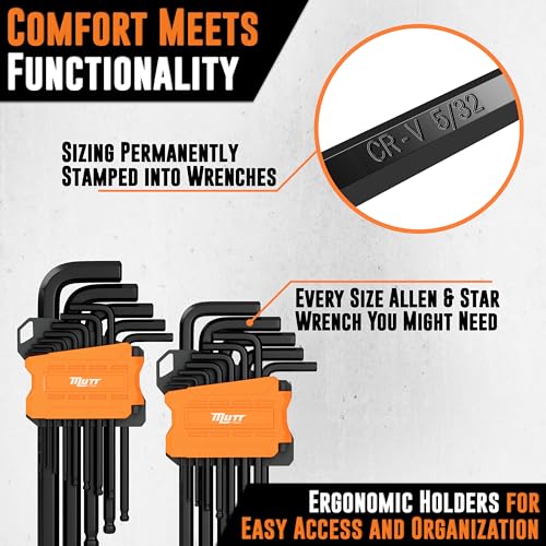 AMERICAN MUTT TOOLS Mutt Tools 26pc Ball End Hex Key Set - Complete Metric & SAE Allen Wrench Set with Long Arm Design - Professional Grade Hex Wrenches for Mechanics, HVAC & Bike Repair - Image 3
