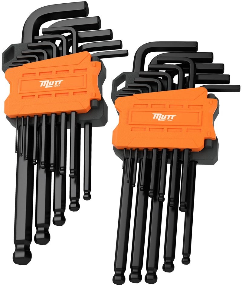 AMERICAN MUTT TOOLS Mutt Tools 26pc Ball End Hex Key Set - Complete Metric & SAE Allen Wrench Set with Long Arm Design - Professional Grade Hex Wrenches for Mechanics, HVAC & Bike Repair - Image 1