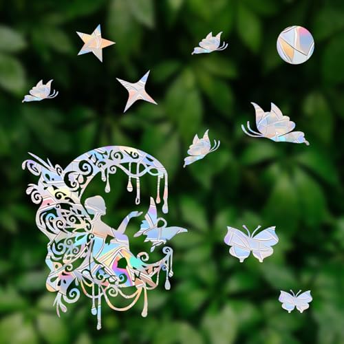 Shawula 21PCS Fairy and Moon Window Clings - Anti-Collision Decals to Save Birds, Non-Adhesive Prismatic Vinyl Clings, Rainbow Stickers - Image 2