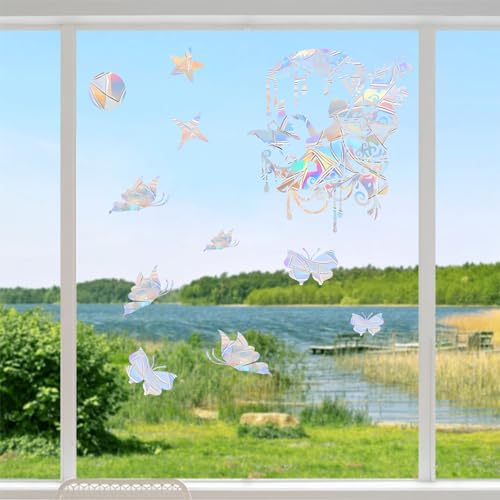 Shawula 21PCS Fairy and Moon Window Clings - Anti-Collision Decals to Save Birds, Non-Adhesive Prismatic Vinyl Clings, Rainbow Stickers - Image 4