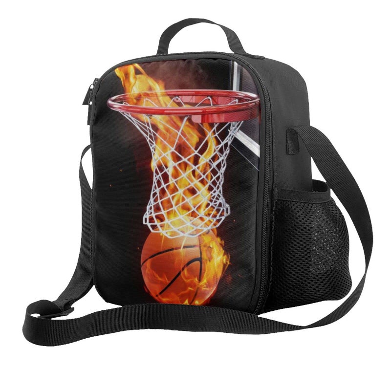PAUSEBOLL Basketball Lunch Bag for Boys Insulated Lunch Bag for Adult Teens Girls Reusable Portable Lunch Box Cooler Tote Waterproof Lunch Container for School Office Picnic