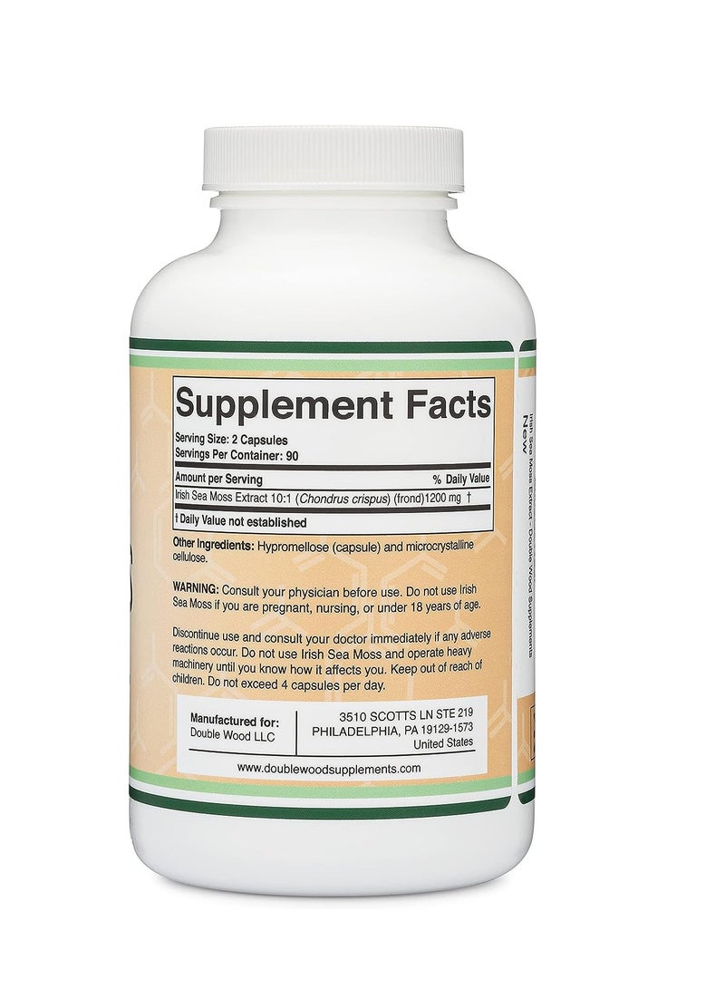 Double Wood Supplements Irish Sea Moss Capsules, More Potent Than Sea Moss Gel Extract 180 Count, 1,200Mg Per Serving - Image 2