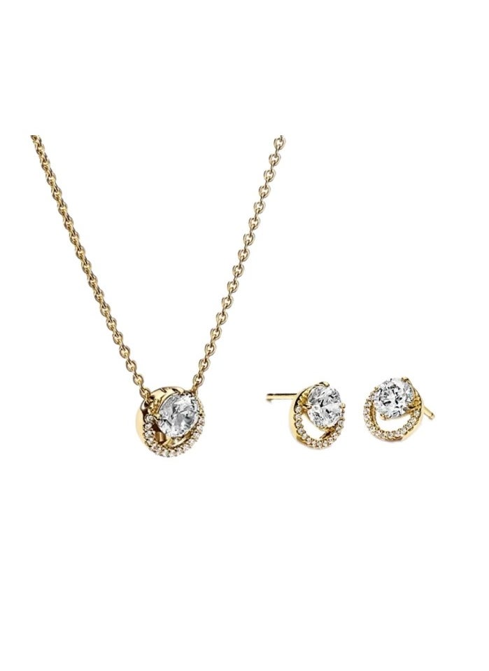 Pandora Violet Women's Fashion Simple and Versatile Golden Round Halo Necklace and Earrings Set Combination  - Image 1