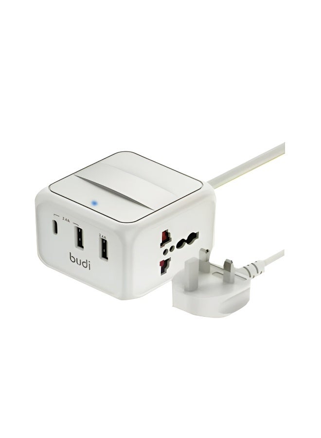 بودي شاحن منزلي بقوة 24 واط مزود بمنفذين USB ومنفذ Type-C بالإضافة إلى مقبس كهربائي وكابل بطول 1.8 متر - Image 1