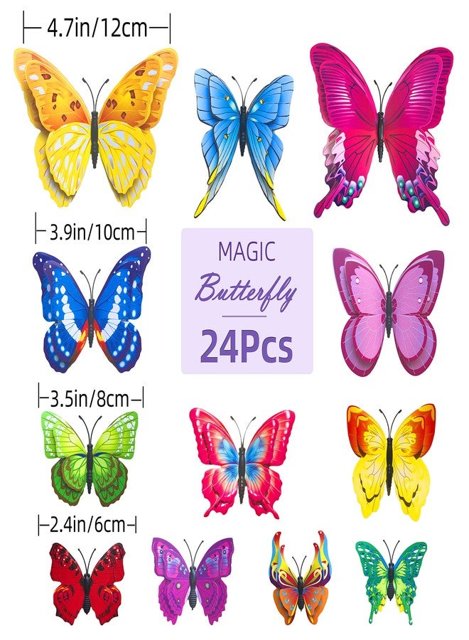 IOG 3D Butterfly Wall Decor Stickers, Double Wings Butterfly Decorations, 24pcs Removable Butterflies with Magnet, DIY Party Flower Decor Gift for Dorm, Living Room - Image 2