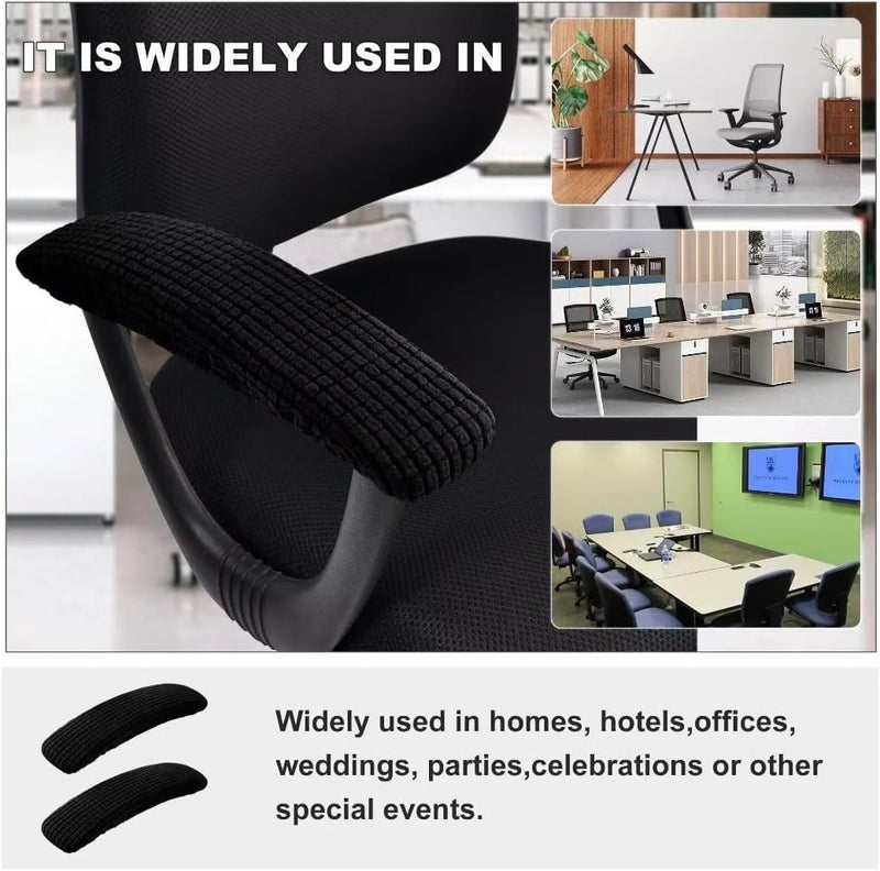 SARAFLORA 2 Pack Office Chair-Arm Cover Stretchable Stain Resistant Spandex Stretch Computer Chair Slipcover for Desk Chairs Arm, Black - Image 4