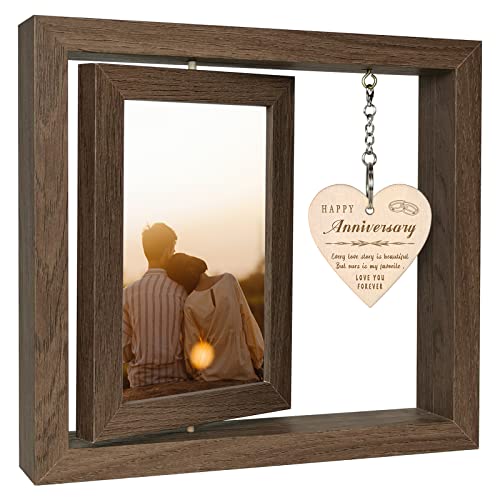 EYITUPC Happy Anniversary Picture Frame Gifts for Women, Rustic Wood Floating Wedding Anniversary for Her Him Wife Husband Men Couple Boyfriend Girlfriend Gifts - Image 1