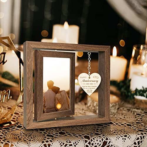 EYITUPC Happy Anniversary Picture Frame Gifts for Women, Rustic Wood Floating Wedding Anniversary for Her Him Wife Husband Men Couple Boyfriend Girlfriend Gifts - Image 4