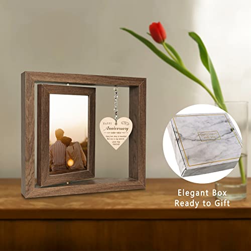 EYITUPC Happy Anniversary Picture Frame Gifts for Women, Rustic Wood Floating Wedding Anniversary for Her Him Wife Husband Men Couple Boyfriend Girlfriend Gifts - Image 2