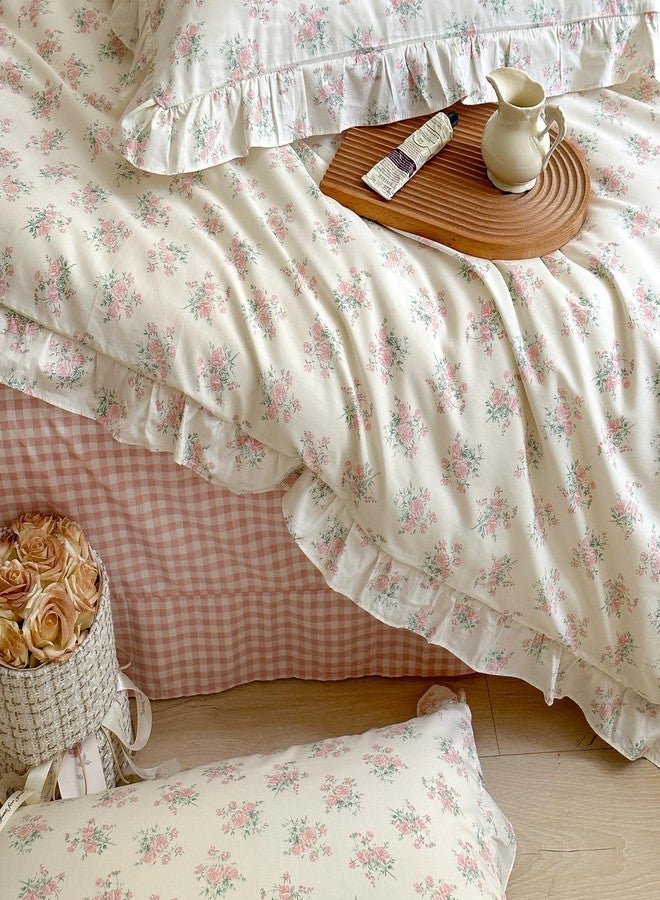 mixinni Pink Floral Duvet Cover Set Full Size - 100% Cotton Ruffle Lace Bedding Set for Girls, Romantic Cottagecore Style Duvet Cover with Zipper Closure, Soft Aesthetic Princess Bedding-Full - Image 4