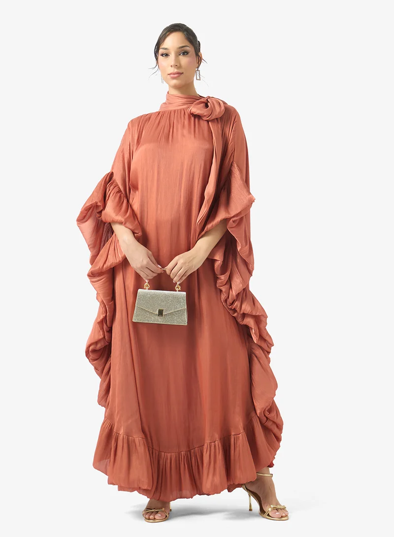 Golden Apple Ruffle Sleeve Maxi Dress