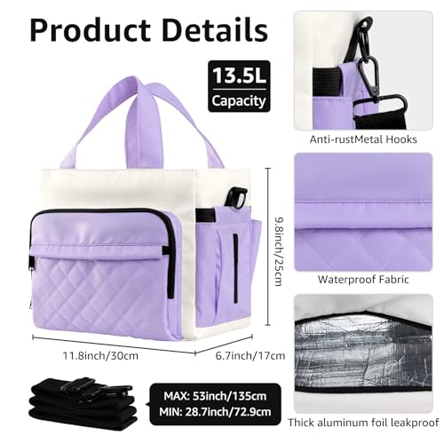 WAKOSAN Womens Insulated Lunch Box Bag Stylish Tote Design Leakproof Waterproof Lunch Cooler Large Lunch Tote Bags for Work Commute Dates WhitePurple - Image 3