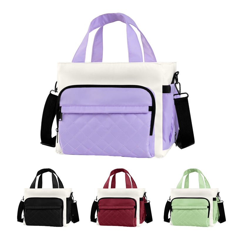 WAKOSAN Womens Insulated Lunch Box Bag Stylish Tote Design Leakproof Waterproof Lunch Cooler Large Lunch Tote Bags for Work Commute Dates WhitePurple - Image 2