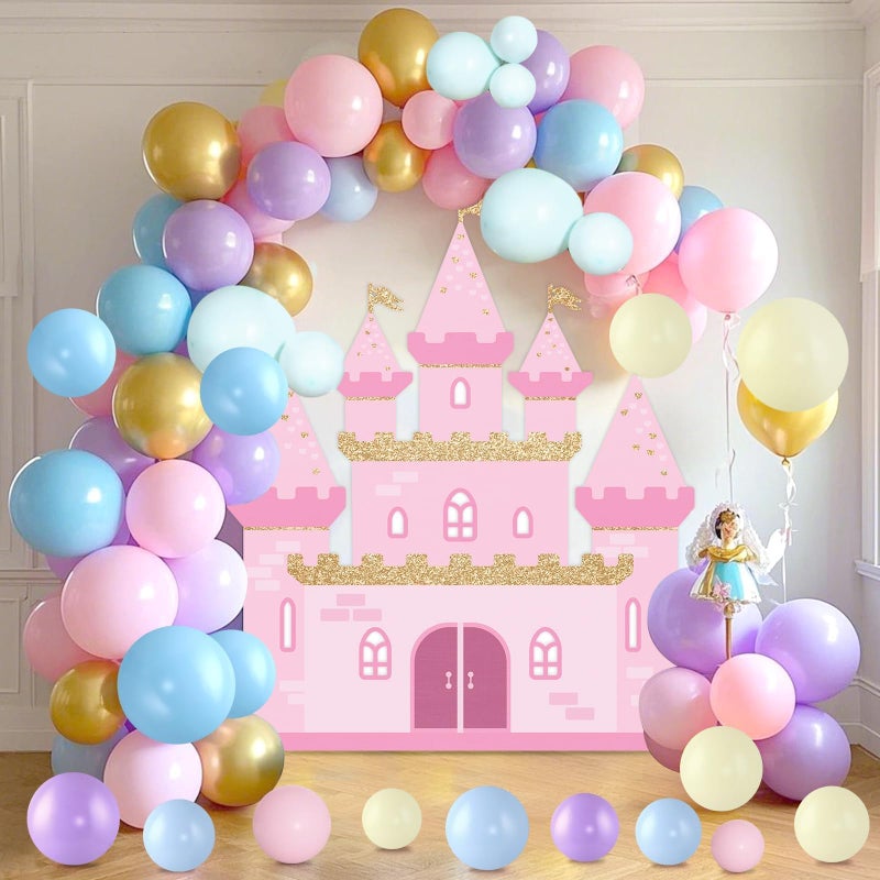 Justforjoyful طقم قوس بالونات الأميرة لتزيين حفلات الأميرة 112 قطعة خلفية قلعة بالونات قوس قزح الباستيل بالونات ماكرون للفتيات والنساء لعيد الميلاد وحفلات استقبال المواليد وحفلات الزفاف - Image 3