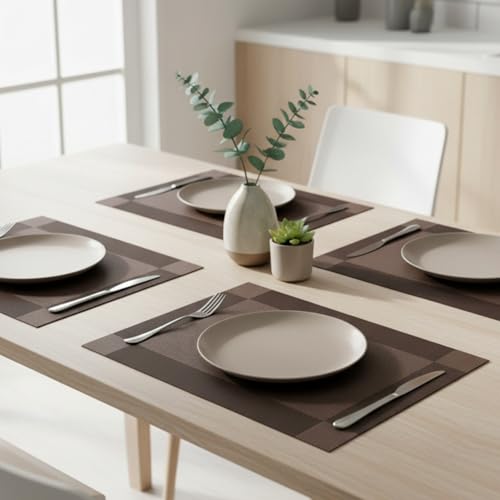 Baskety Washable Premium PVC Table Placemats Heat Resistant Non-Slip Kitchen Dining Mats for Kitchen, Dining Room, Coffee Table and Restaurant Use (Brown, Set of 4) - Image 5