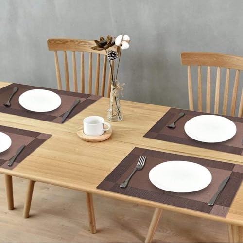 Baskety Washable Premium PVC Table Placemats Heat Resistant Non-Slip Kitchen Dining Mats for Kitchen, Dining Room, Coffee Table and Restaurant Use (Brown, Set of 4) - Image 2