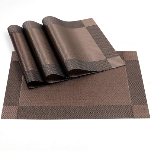 Baskety Washable Premium PVC Table Placemats Heat Resistant Non-Slip Kitchen Dining Mats for Kitchen, Dining Room, Coffee Table and Restaurant Use (Brown, Set of 4) - Image 1