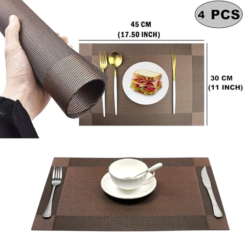 Baskety Washable Premium PVC Table Placemats Heat Resistant Non-Slip Kitchen Dining Mats for Kitchen, Dining Room, Coffee Table and Restaurant Use (Brown, Set of 4) - Image 3