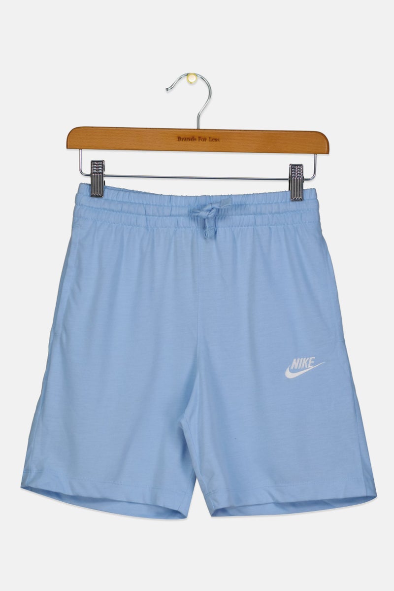 Nike Kids Boy Standard Fit Embroidered Log Outdoor Shorts, Light Blue - Image 1