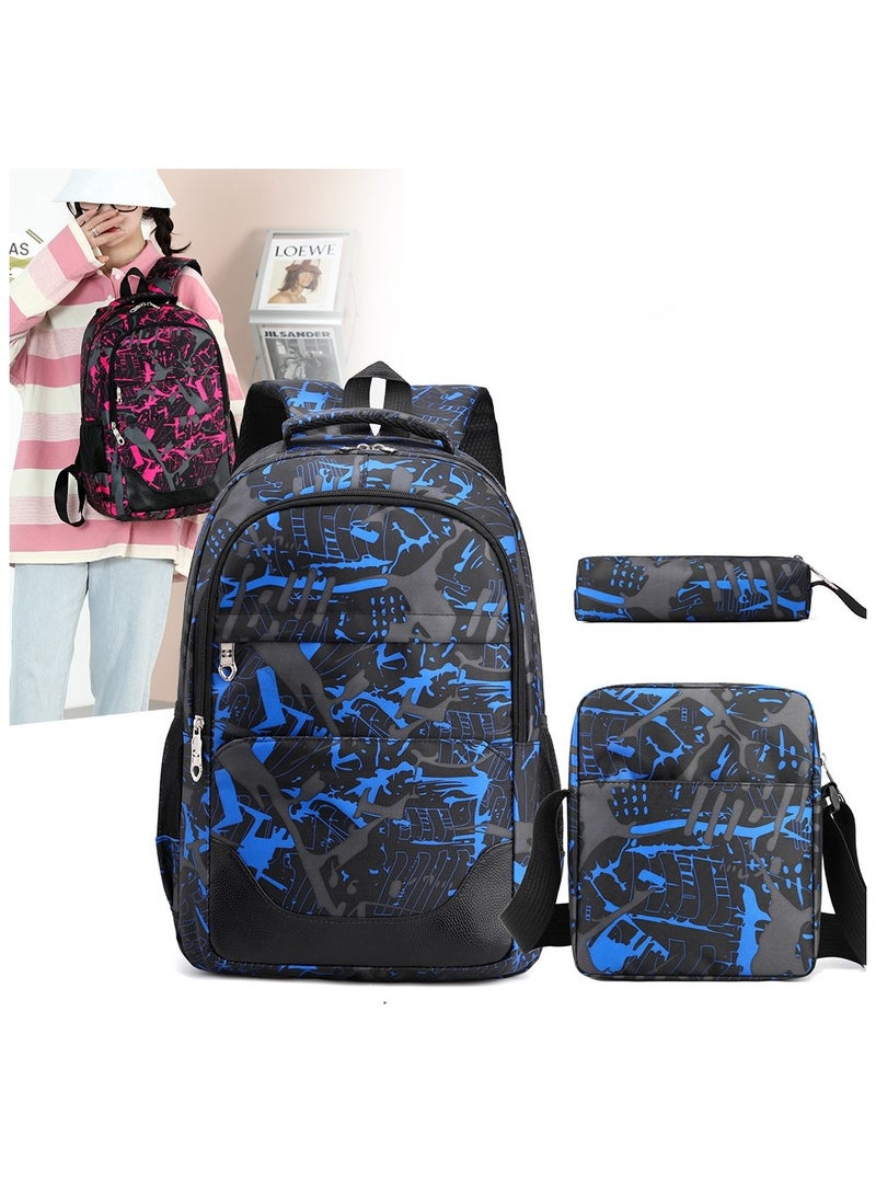 Jorunb 3Pcs School Backpack Set,Large Capacity Book Bag School Bags with Crossbody Bag and Pencil Bag,Lightweight Durable Backbag Casual Daypack Schoolbag for Student Boys Girls Teens（Blue) - Image 2