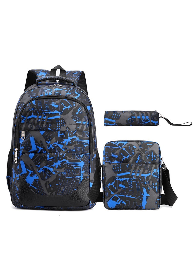 Jorunb 3Pcs School Backpack Set,Large Capacity Book Bag School Bags with Crossbody Bag and Pencil Bag,Lightweight Durable Backbag Casual Daypack Schoolbag for Student Boys Girls Teens（Blue) - Image 1