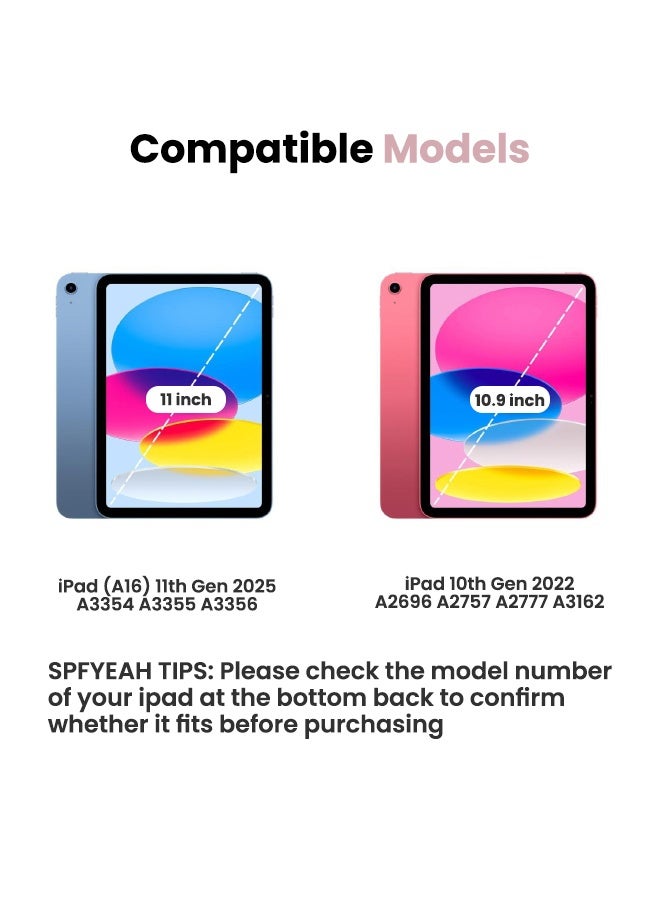 اس بي اف يا. غطاء iPad (A16) الجيل الحادي عشر مقاس 11 بوصة (2025) / iPad الجيل العاشر مقاس 10.9 بوصة (2022)، مع حامل قلم، وخاصية الإيقاظ/السكون التلقائي، وغطاء ذكي ثلاثي الطيات مع ظهر ناعم من مادة TPU، وردي - Image 2