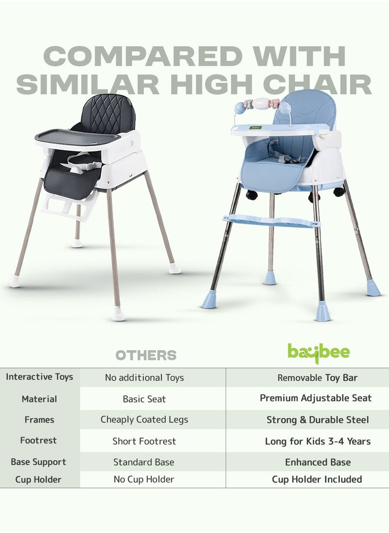 BAYBEE 4 In 1 Nora Convertible High Chair For Kids With Adjustable Height And Footrest Baby Toddler Feeding Booster Seat With Tray Safety Belt Kids High Chair For Baby 6 Months To 4 Years Blue  - Image 2