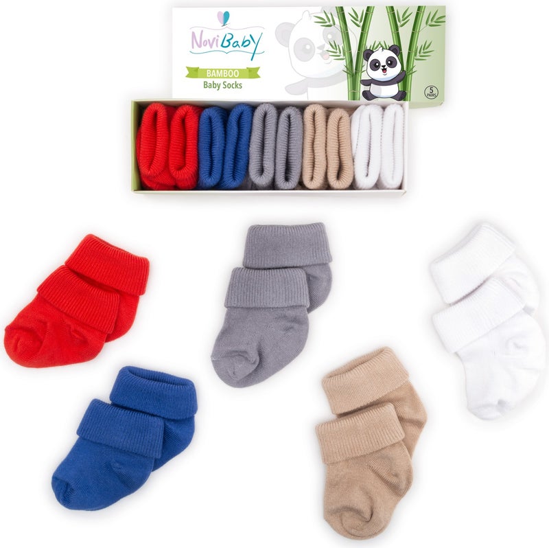 Novibaby 5-Piece Bamboo Newborn Baby Socks I Cold Weather I 0-6 Months  - Image 1