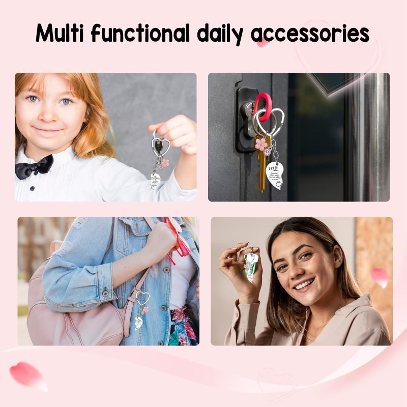 Smilelife Gifts for Mom Daughter 2 Pcs Pink Flower Rhinestone Charm Mother&Daughter Heart Matching Keychain Backpack Purse Keychain Christmas Birthday Gifts - Image 4