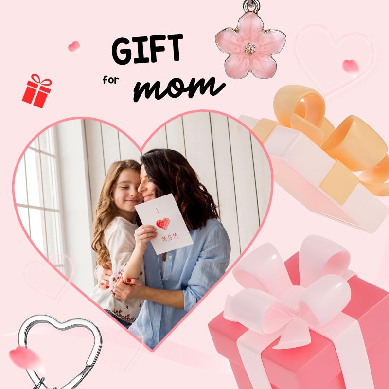 Smilelife Gifts for Mom Daughter 2 Pcs Pink Flower Rhinestone Charm Mother&Daughter Heart Matching Keychain Backpack Purse Keychain Christmas Birthday Gifts - Image 5