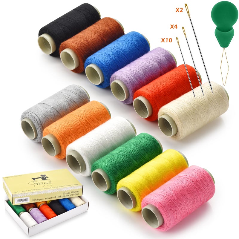 Wteehn 12 Color Sewing Thread Kit, Needle and Polyester Threads Small kit, with Needle Threader for Hand & Machine, DIY and Home - Image 1
