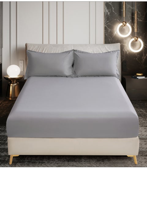 Bedding Fitted Sheet - Fits 120x200 Cm Bed For Twin Bed 2 Pcs (1 Fitted Sheet and 1 Pillowcase) - 30 Cm Deep Pocket - Solid Bed Sheet