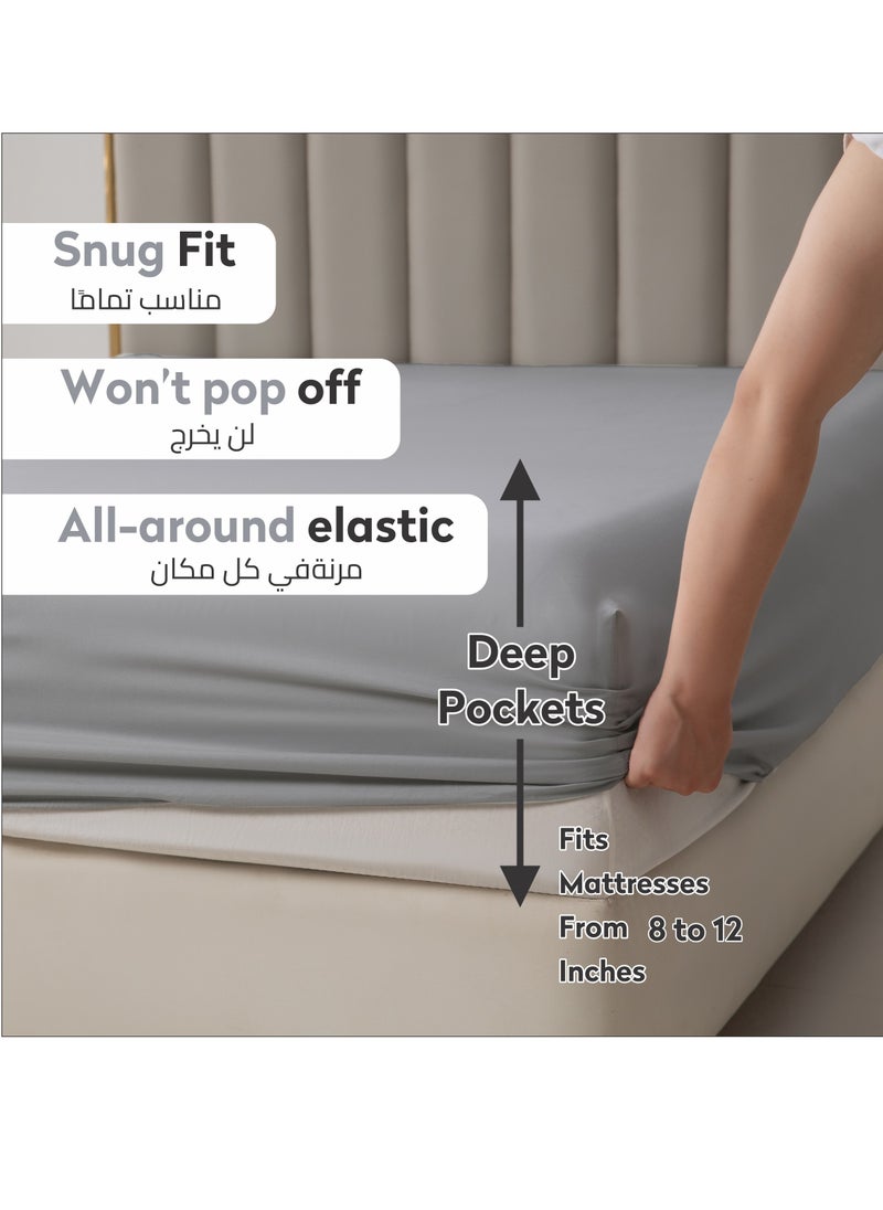Donetella Bedding Fitted Sheet - Fits 120x200 Cm Bed For Twin Bed 2 Pcs (1 Fitted Sheet and 1 Pillowcase) - 30 Cm Deep Pocket - Solid Bed Sheet  - Image 2