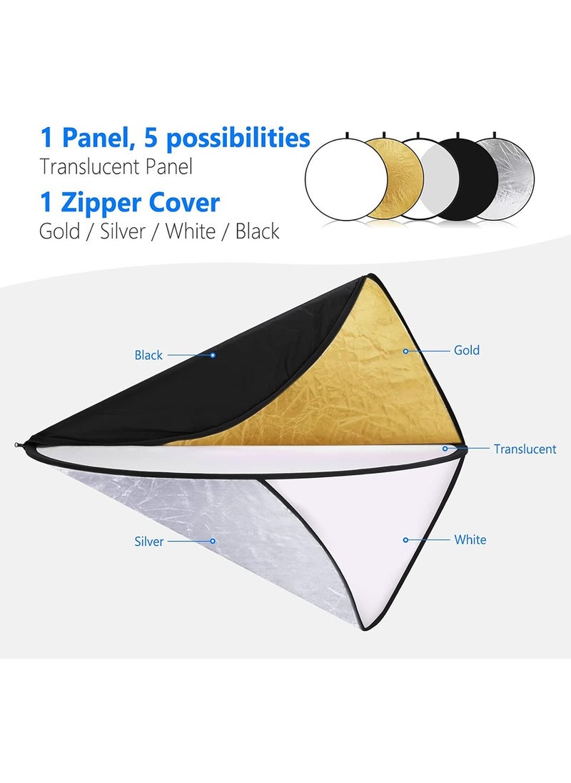 X-level 42 Inch/80 Centimeter Light Reflector Diffuser 5 in 1 Collapsible Multi Disc with Bag - Translucent, Silver, Gold, White, and Black for Studio Photography Lighting Outdoor  - Image 3