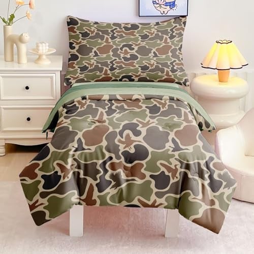 CKOU CCOO 4 Pieces Toddler Duck Camo Bedding Set for Boys,Hunting Camouflage Toddler Comforter Set for Kids Bed in a Bag Includes Comforter, Flat Sheet, Fitted Sheet and Pillowcase - Image 1