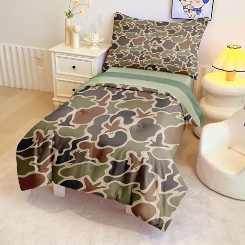 CKOU CCOO 4 Pieces Toddler Duck Camo Bedding Set for Boys,Hunting Camouflage Toddler Comforter Set for Kids Bed in a Bag Includes Comforter, Flat Sheet, Fitted Sheet and Pillowcase - Image 4