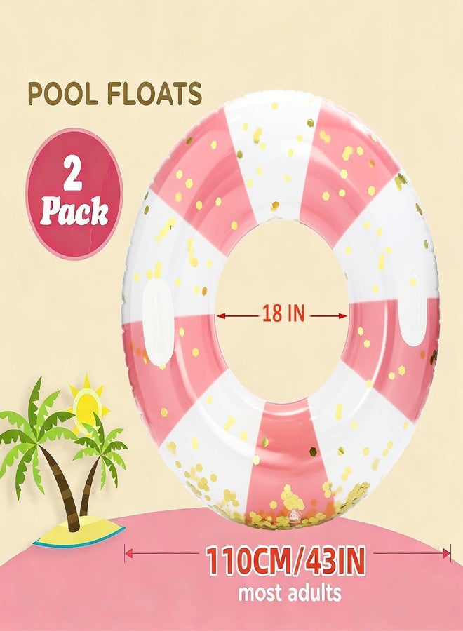 Yuokwer Large Inflatable Pool Floats with Handles for Adults- Pool Floaties Pool Tubes Swim Rings with Gold Sequins Inflatable Pool Float for Swimming Pool Party Lake Beach Adults (Pink Stripes) - Image 2