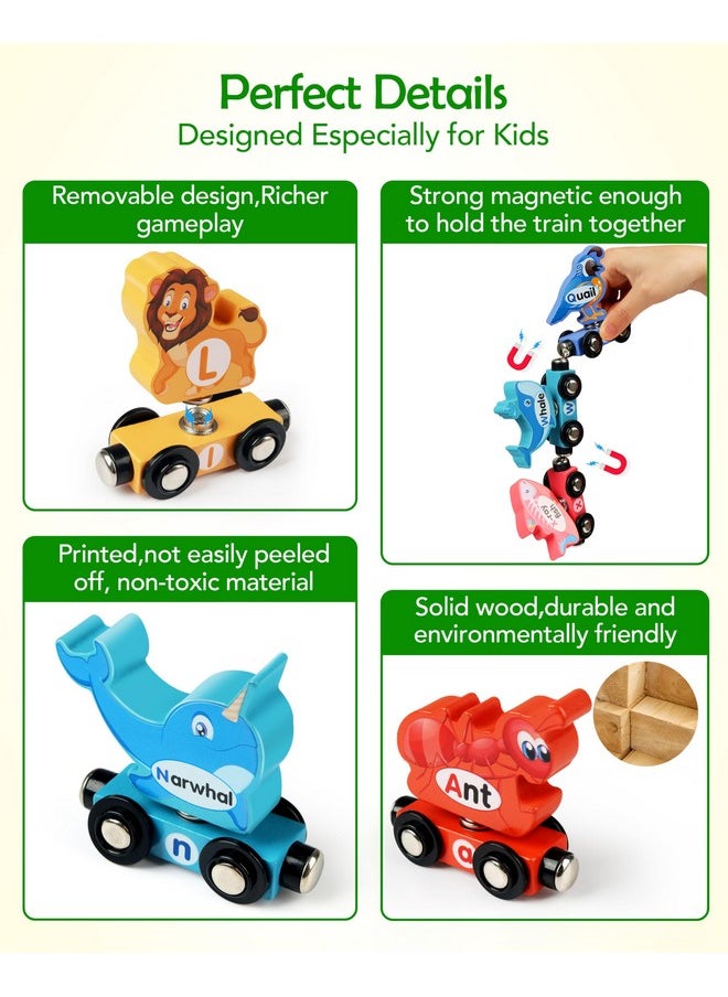 Vanmor Vanmor Wooden Train Set for Toddlers - Snap-Connection Animal Trains, Magnetic Alphabet Train Learning Toys, STEM Preschool Toys, ABC and Animal Play Set for Kids Ages 3-5  - Image 5