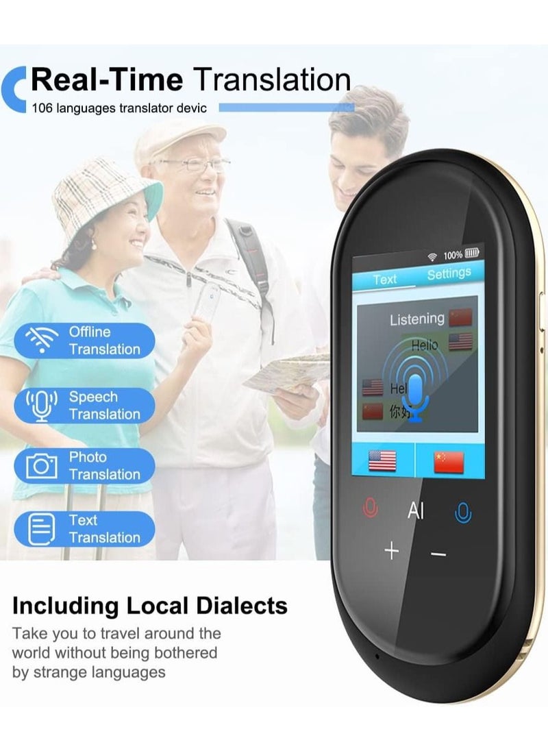 Generic - Portable Language Translator Device 106 Languages Supported, Voice, Offline, Photo Translation Accurate Instant Translator for Business Travel, Black - Image 1