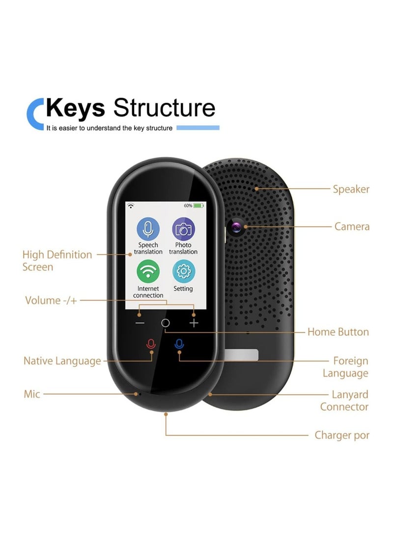 Generic - Portable Language Translator Device 106 Languages Supported, Voice, Offline, Photo Translation Accurate Instant Translator for Business Travel, Black - Image 1