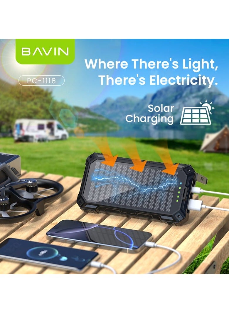 Bavin 20000mAh Solar Powerbank Wireless Charging with Flashlight Built-in 4 Cables and 22.5W - Image 2