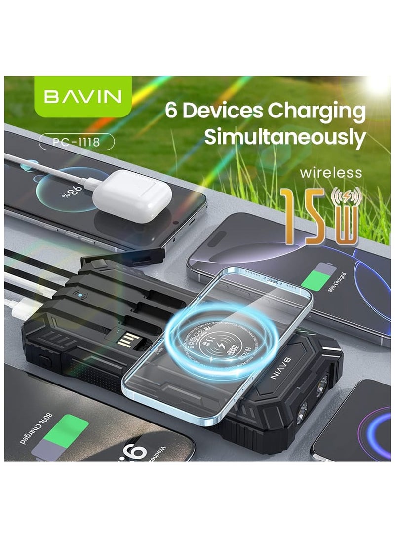 Bavin 20000mAh Solar Powerbank Wireless Charging with Flashlight Built-in 4 Cables and 22.5W - Image 3